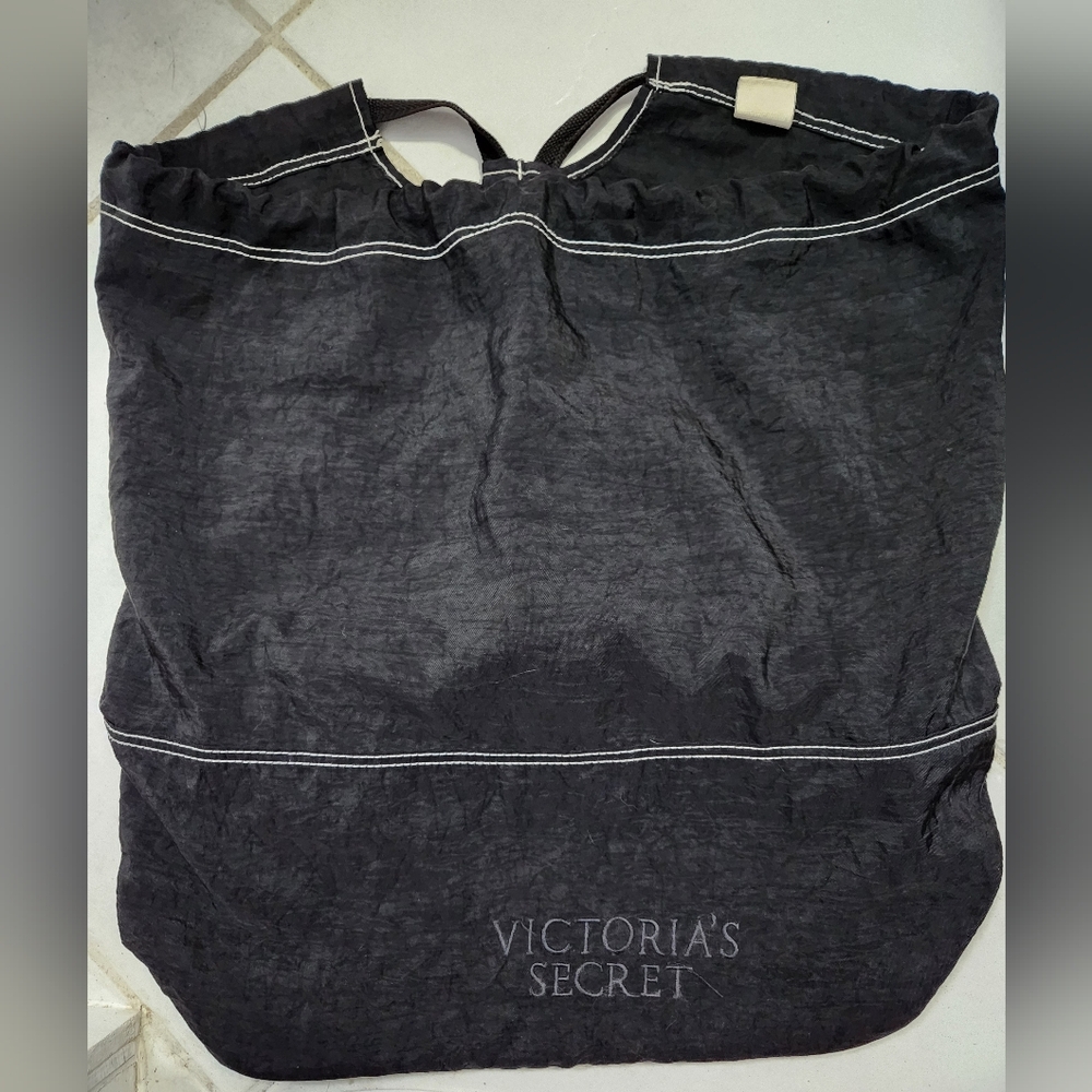 Victoria's Secret Black  Drawstring Tote Bag.